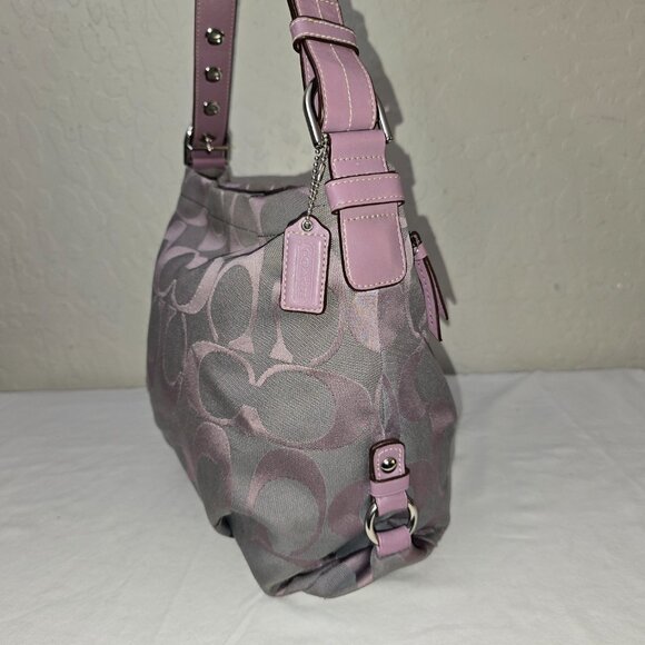 Coach F15067 Lilac & Light Gray Signature Canvas Convertible Duffel Crossbody - Picture 3 of 15